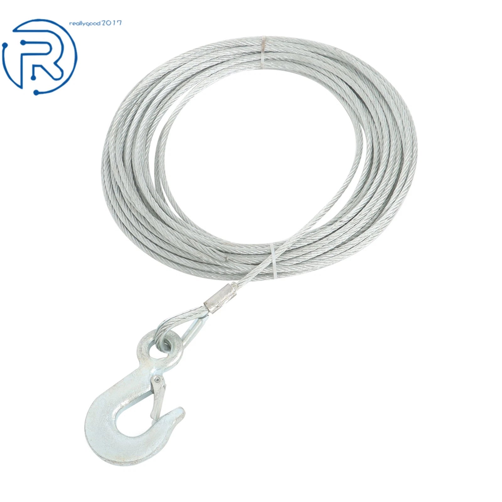 Winch Cable 3/16" × 50Ft Galvanized Steel with 1/4" G70 Slip Hook