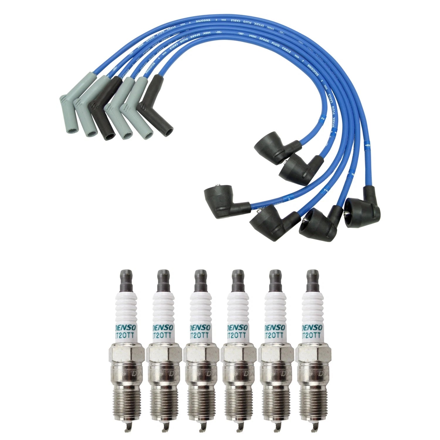 NGK Wire Set & Denso Iridium TT Spark Plugs Kit for Mazda B3000 (1994–2006)