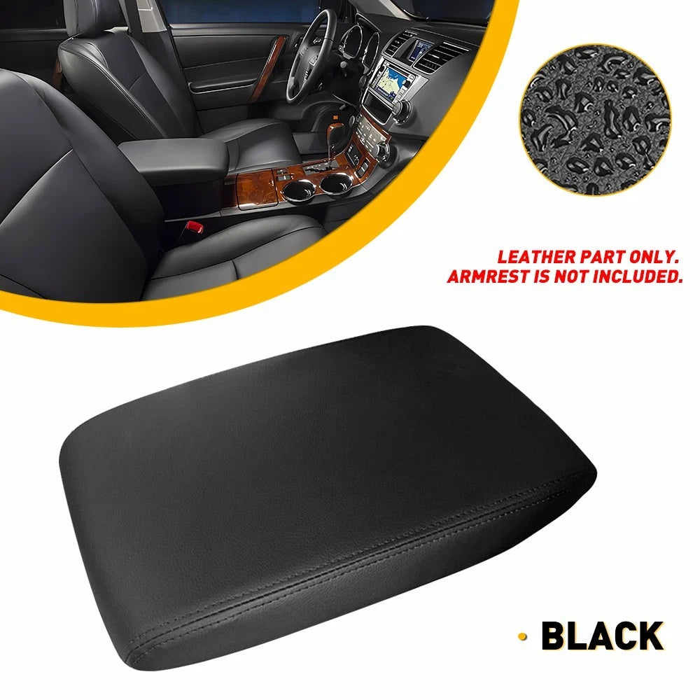 Leather Black Console Center Lid Armrest Cover for Toyota Highlander (2008–2013)