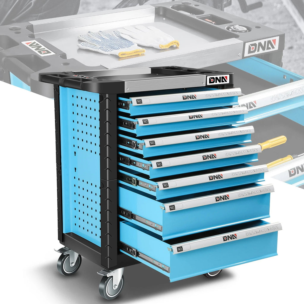 7 Drawer Rolling Tool Chest for Garage Organizer (Lockable, Blue)