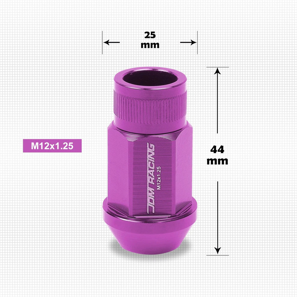 Set of 20 M12X1.25 Purple JDM Open End Bulge Hex Wheel Lug Nuts + Extension 25mm