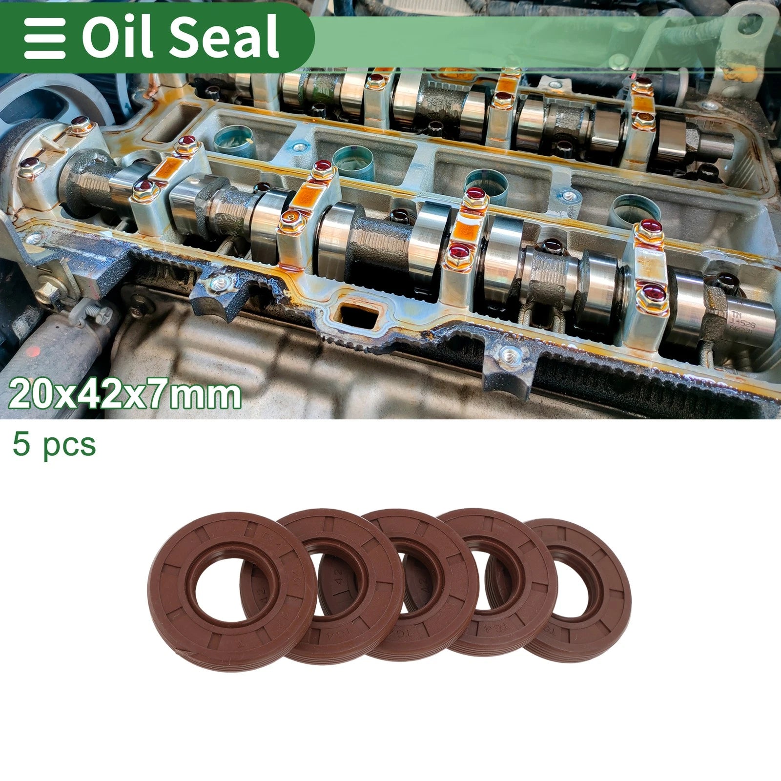 Set of 5 Oil Seals FKM Rubber 20x42x7mm for Various Models 