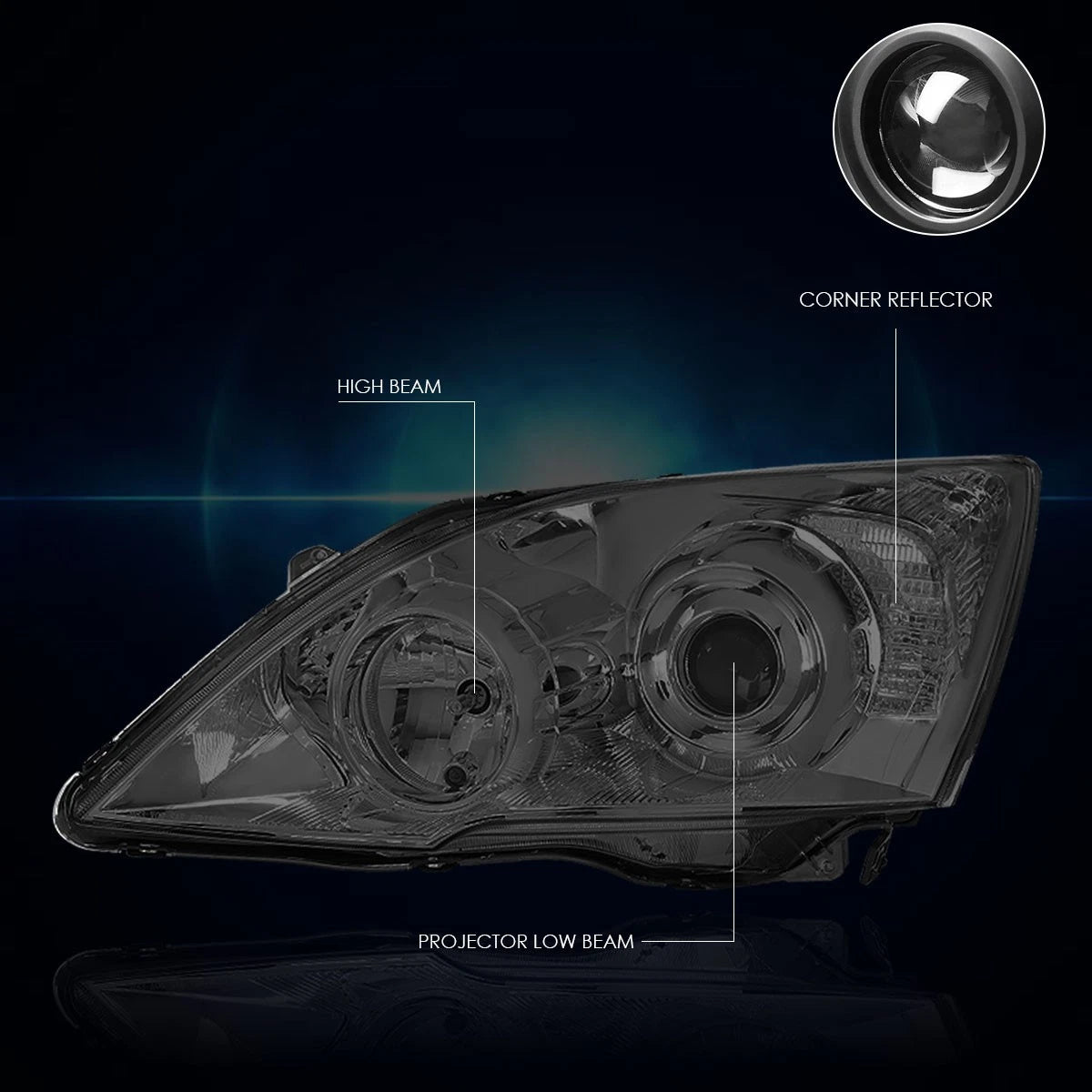 Projector Headlight for Honda CR-V (2007–2011) Smoked Lens Clear Corner