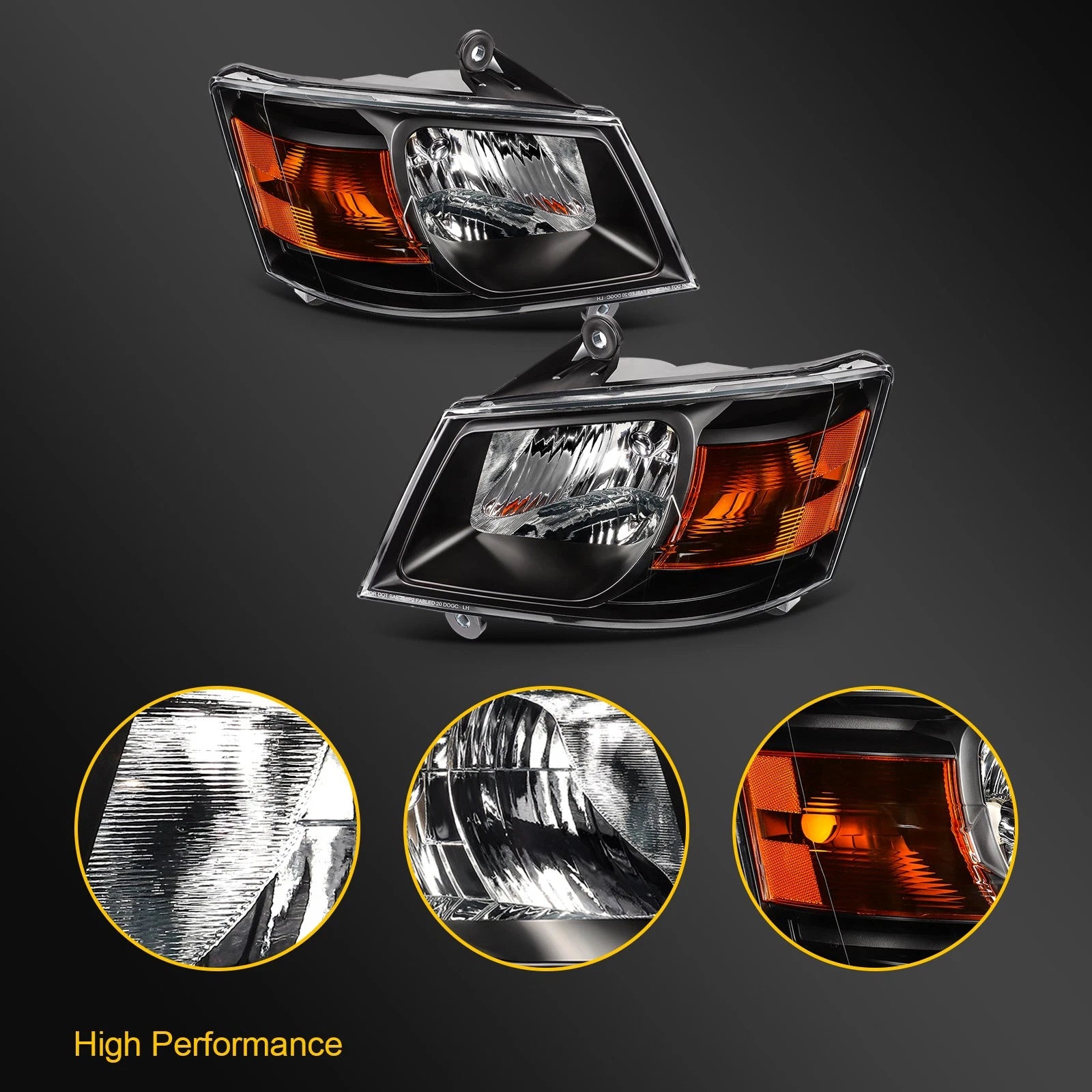 Set of 2 Headlights for Dodge Grand Caravan (2008–2010) Black Housing Amber