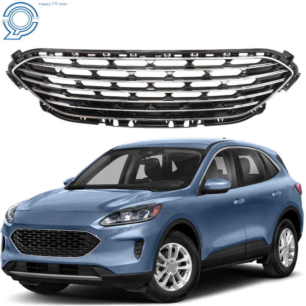 Front Bumper Center Grille for Ford Escape (2020–2022) Black with Chrome Molding