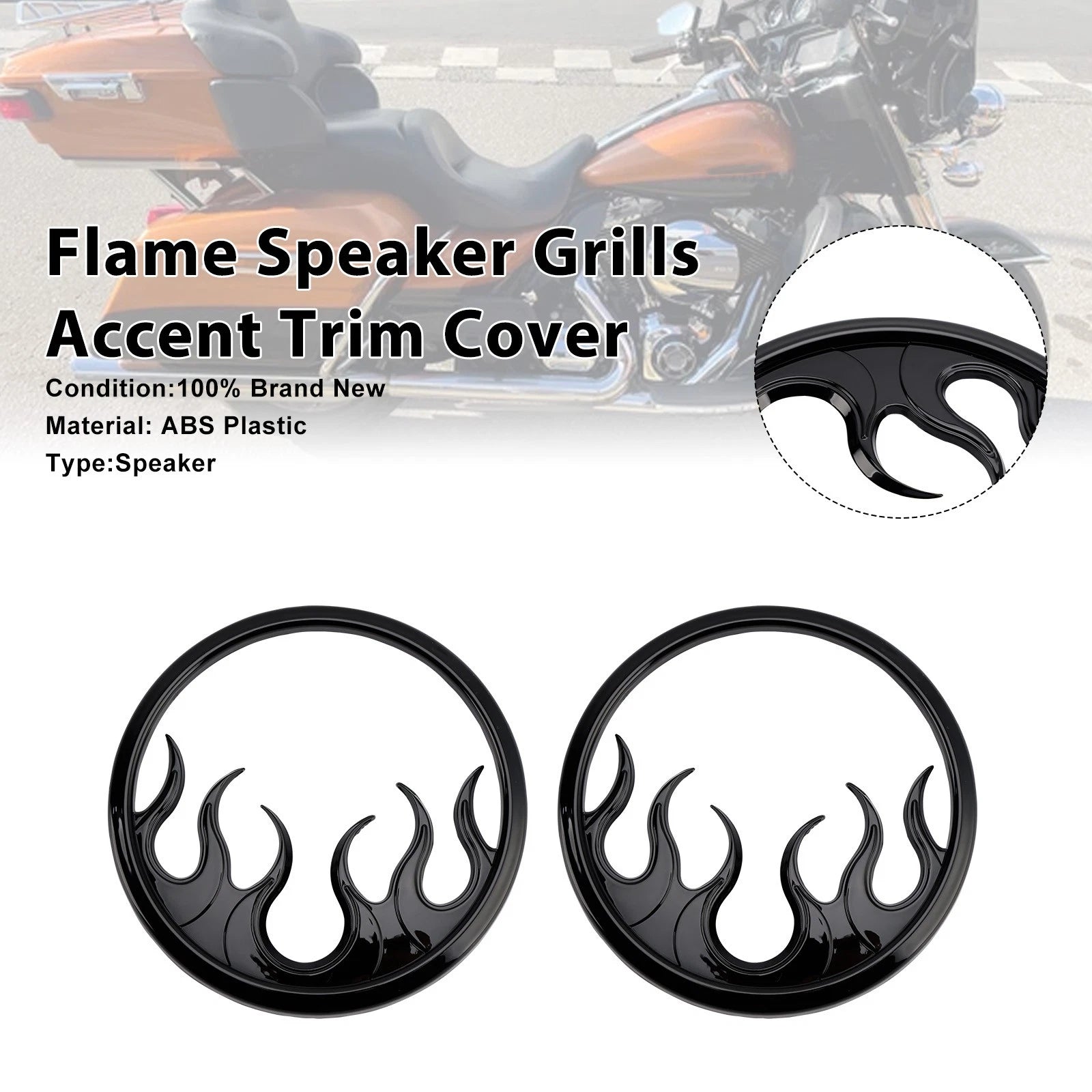 Flame Speaker Grills Accent Trim Cover for Harley Touring Electra Glide Ultra