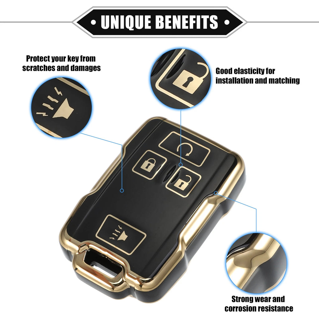 Set of 4 Key Fob Covers for Chevy Suburban, GMC (TPU, Black)