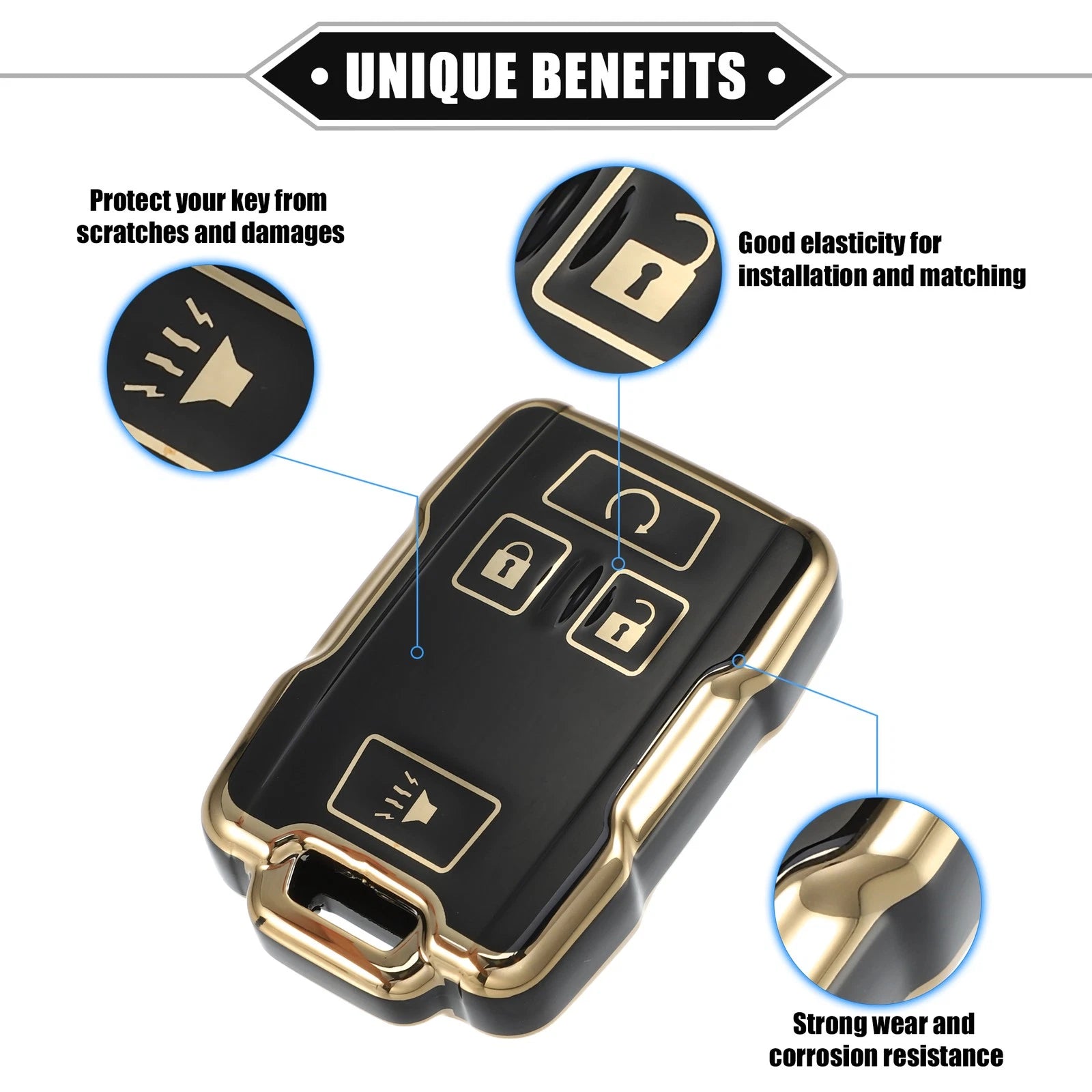 Set of 4 Key Fob Covers for Chevy Suburban, GMC (TPU, Black)