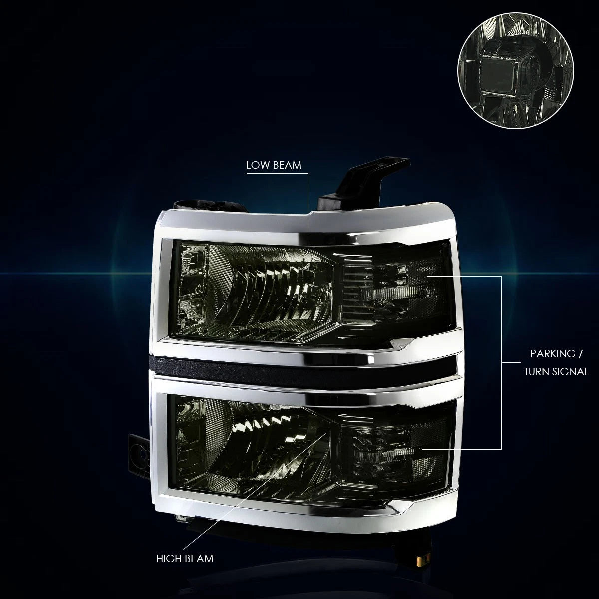 Smoked Lens Clear Corner Headlight for Chevy Silverado (2014–2015)