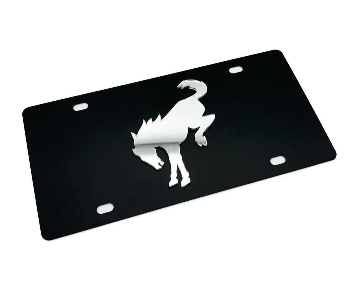 License Plate Frame Premium Black Metal for Ford Bronco Mirror Logo (2021–2024)