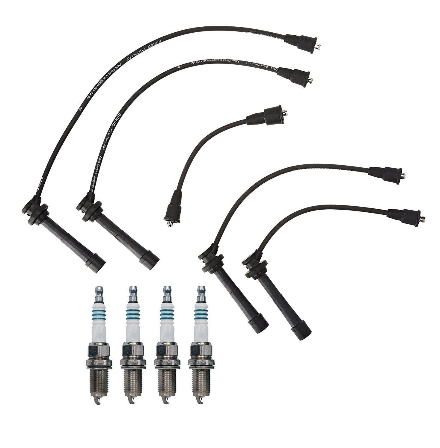 Denso 7mm Wire Set & 4 Iridium Power Spark Plugs for Chevy Geo L4