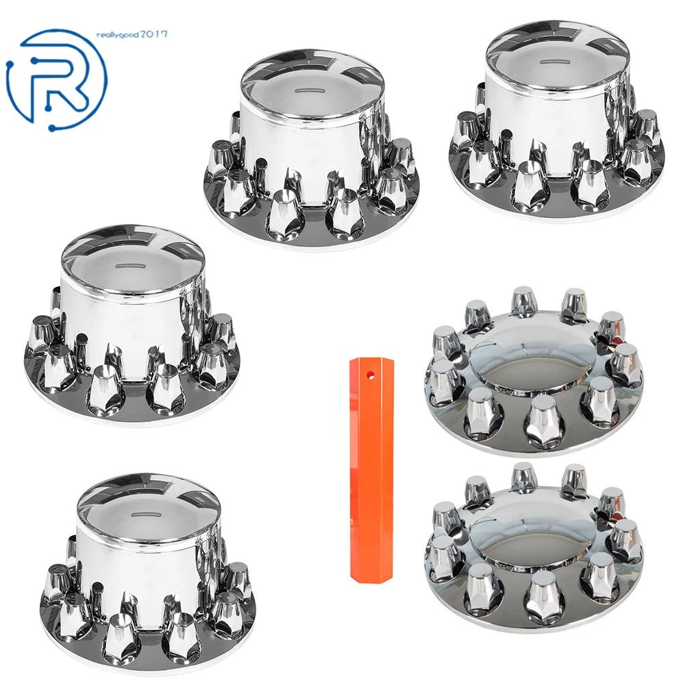 Set of 2 Chrome Axle Covers for Semi Truck (Front & Rear)