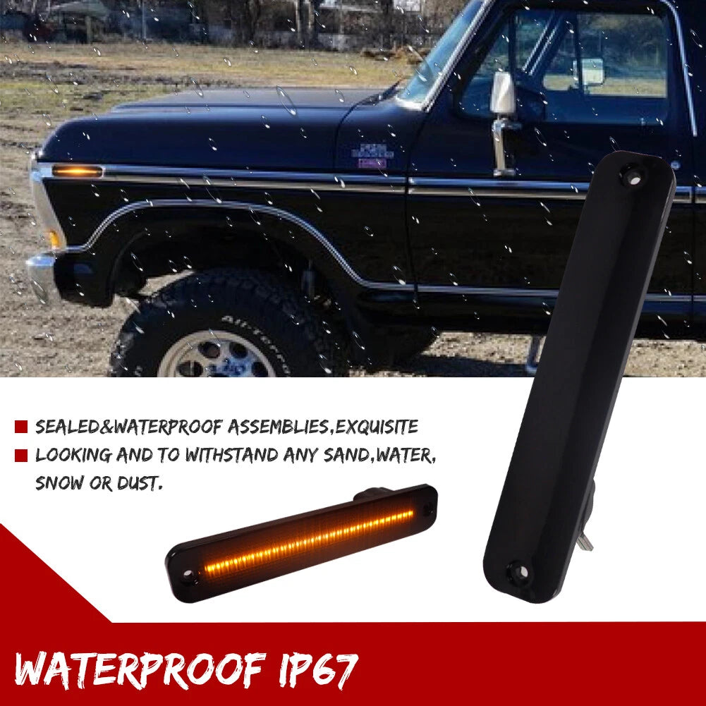 2X Smoked Amber LED Front Side Marker Lights for Ford Bronco (1980–1996)