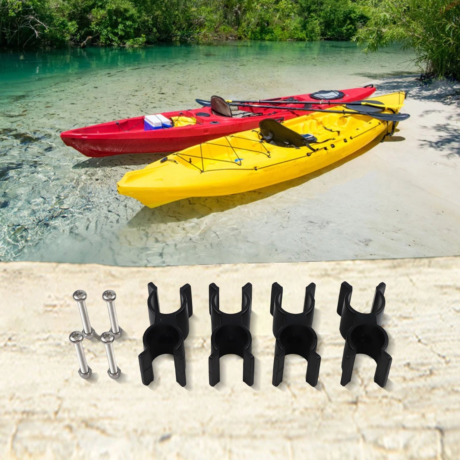Set of 4 Double Tube Clip Holders for Boat Top Poles (Fits 7/8" to 1")