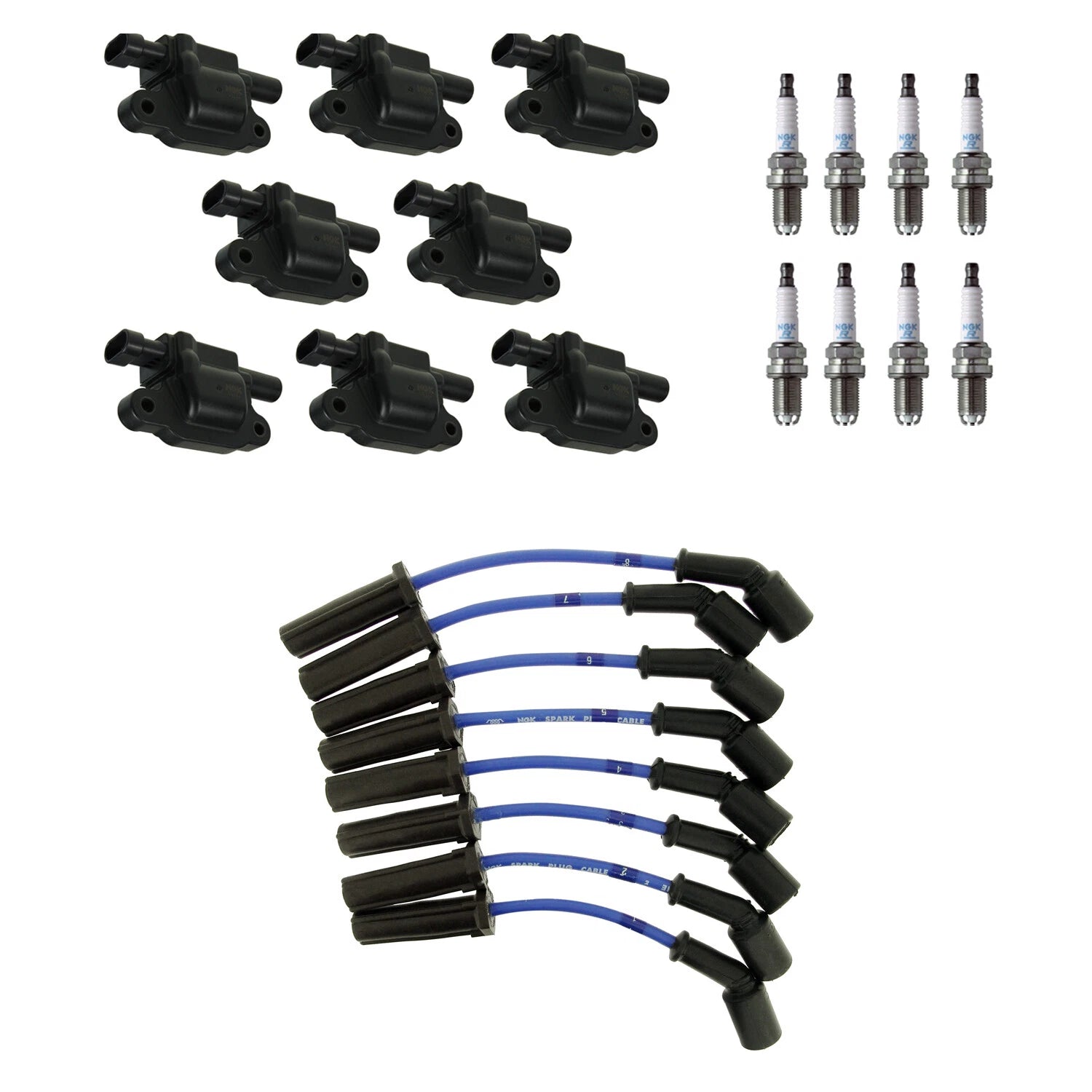 Set of 8 NGK Ignition Coil Wires & Nickel Spark Plugs for Savana 1500 (2003–2014)