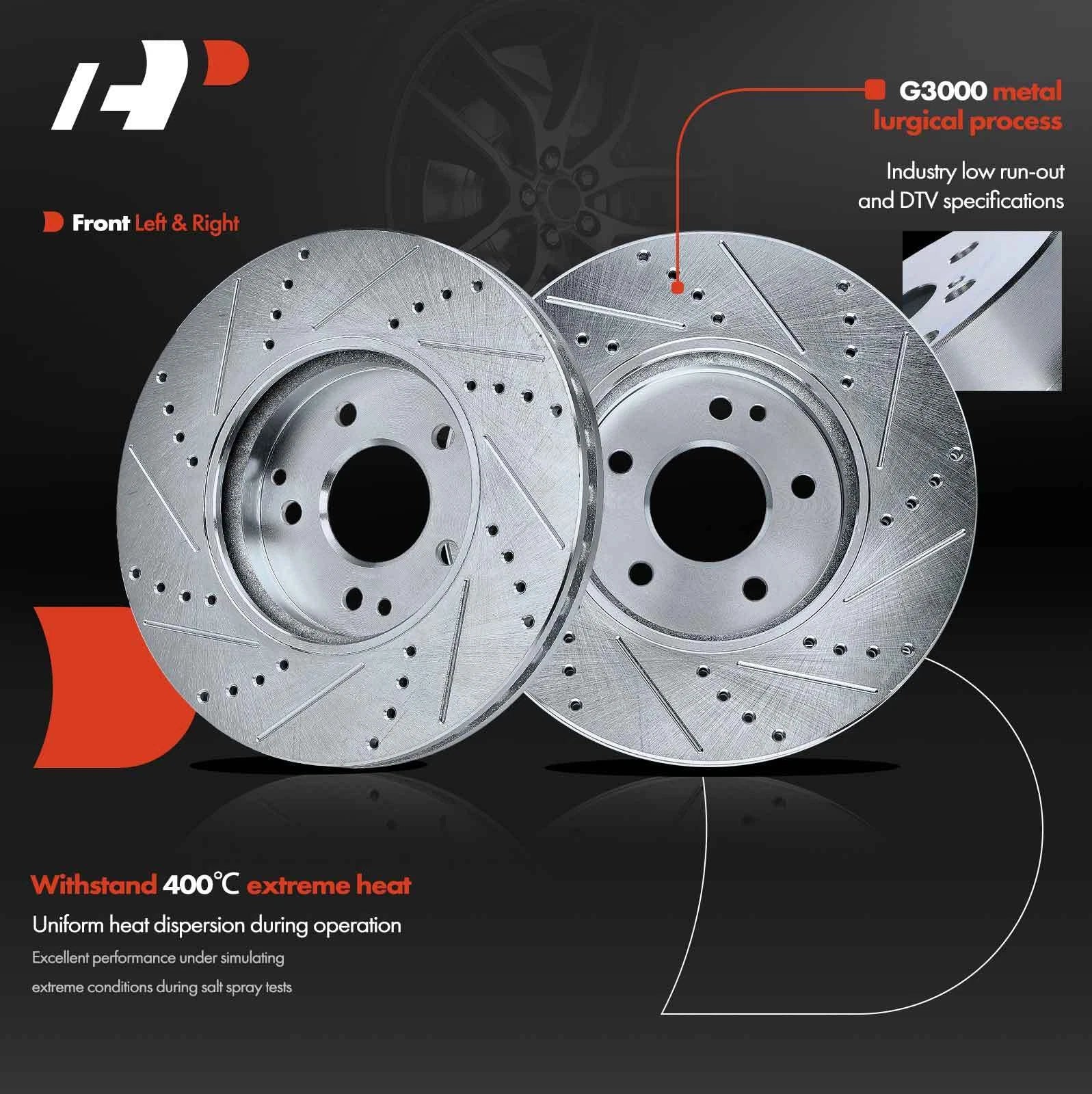 Front Side Drilled Brake Rotors for Mercedes-Benz C320 E320 E420 SLK300 (2001–2005)