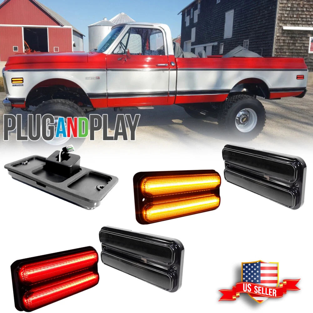 Set of 4 Smoked Lens LED Side Marker Lights for Chevy GMC Truck (1968–1972)
