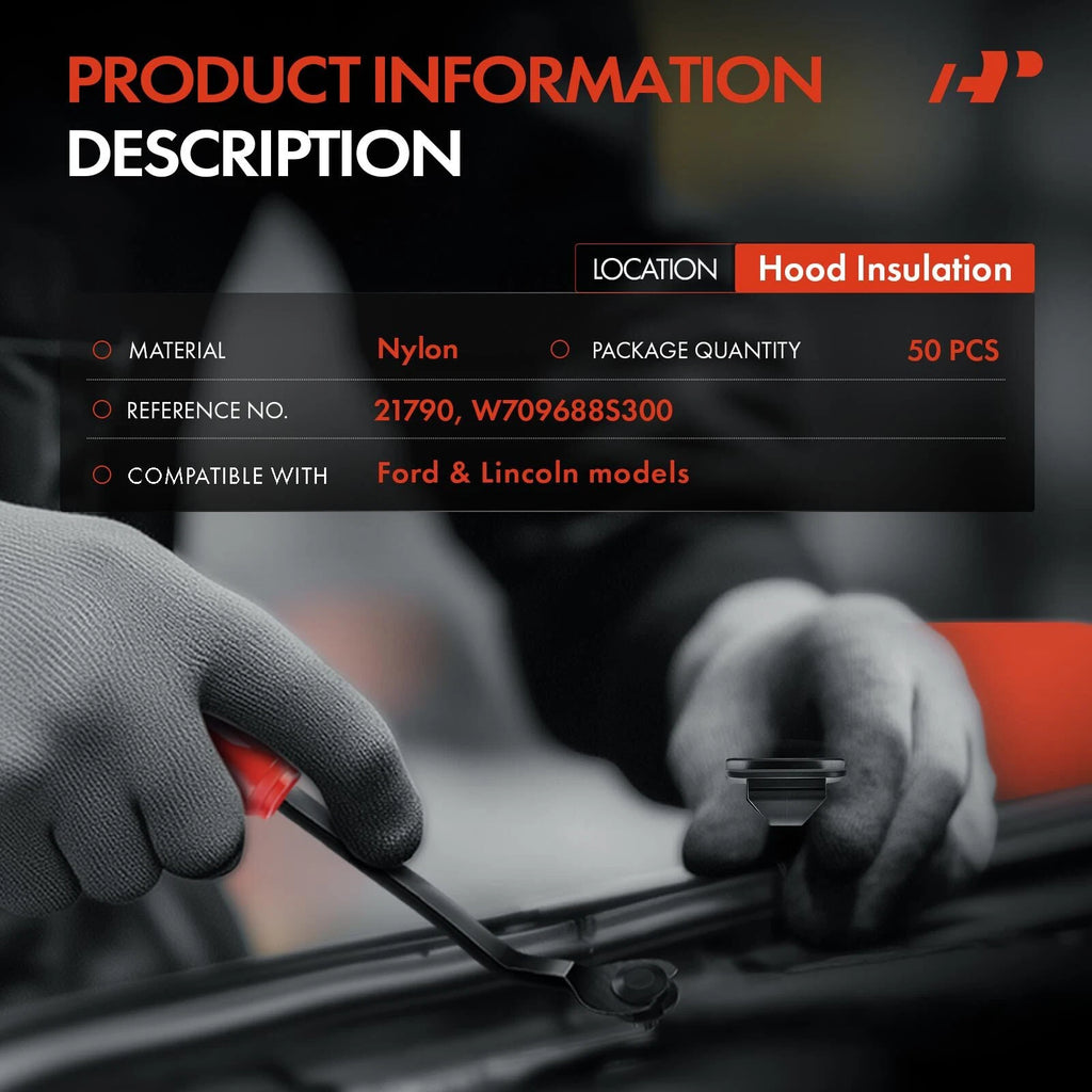 50Pcs Nylon Hood Insulation Retainer Clips for Ford Fusion Focus (2006–2020)