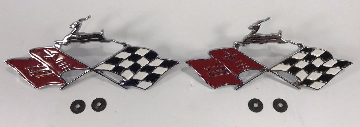 Chrome Quarter Panel Emblems Cross Flag Pair for 1961 Chevrolet Impala