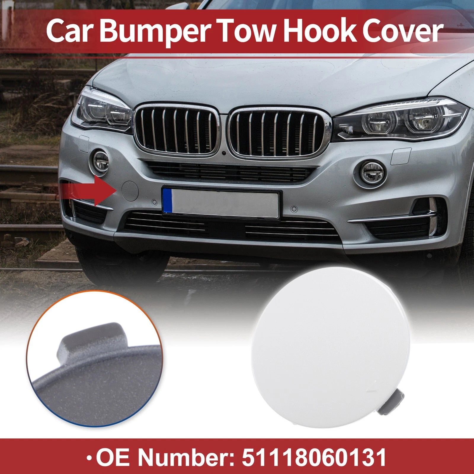 Front Tow Hook Cover for BMW X5 F15 M (2014–2018) No. 51118060131 White