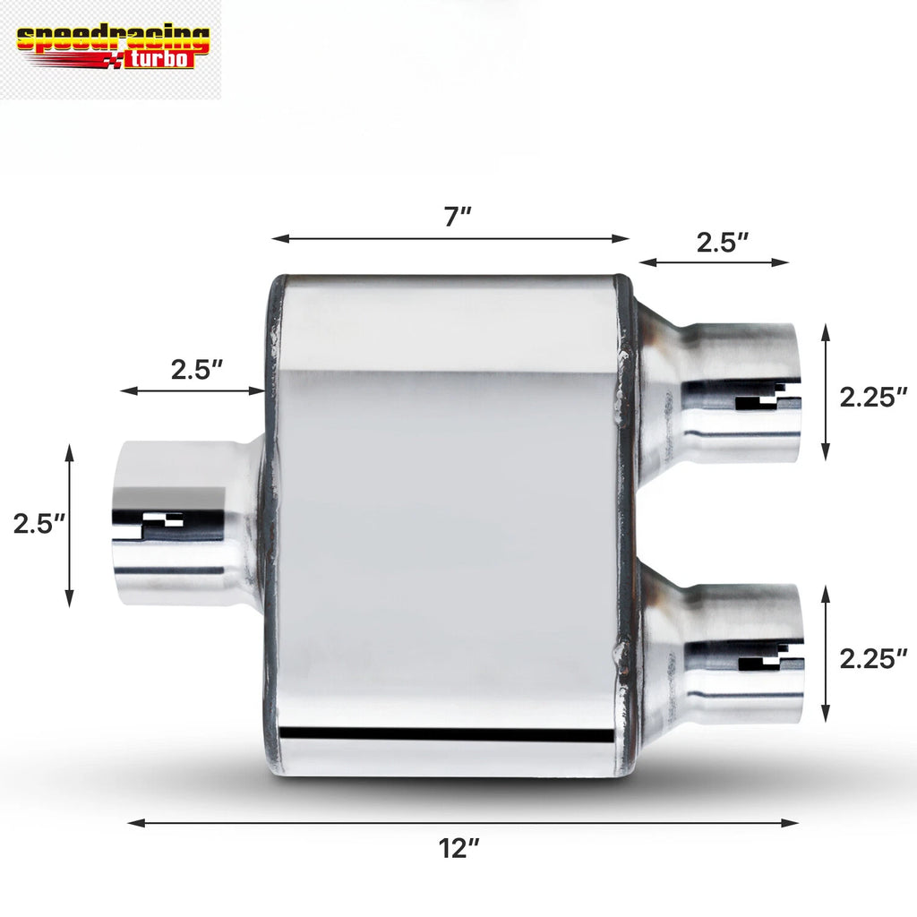 2.5" Center Inlet Dual Pipe Stainless Steel Exhaust Muffler for