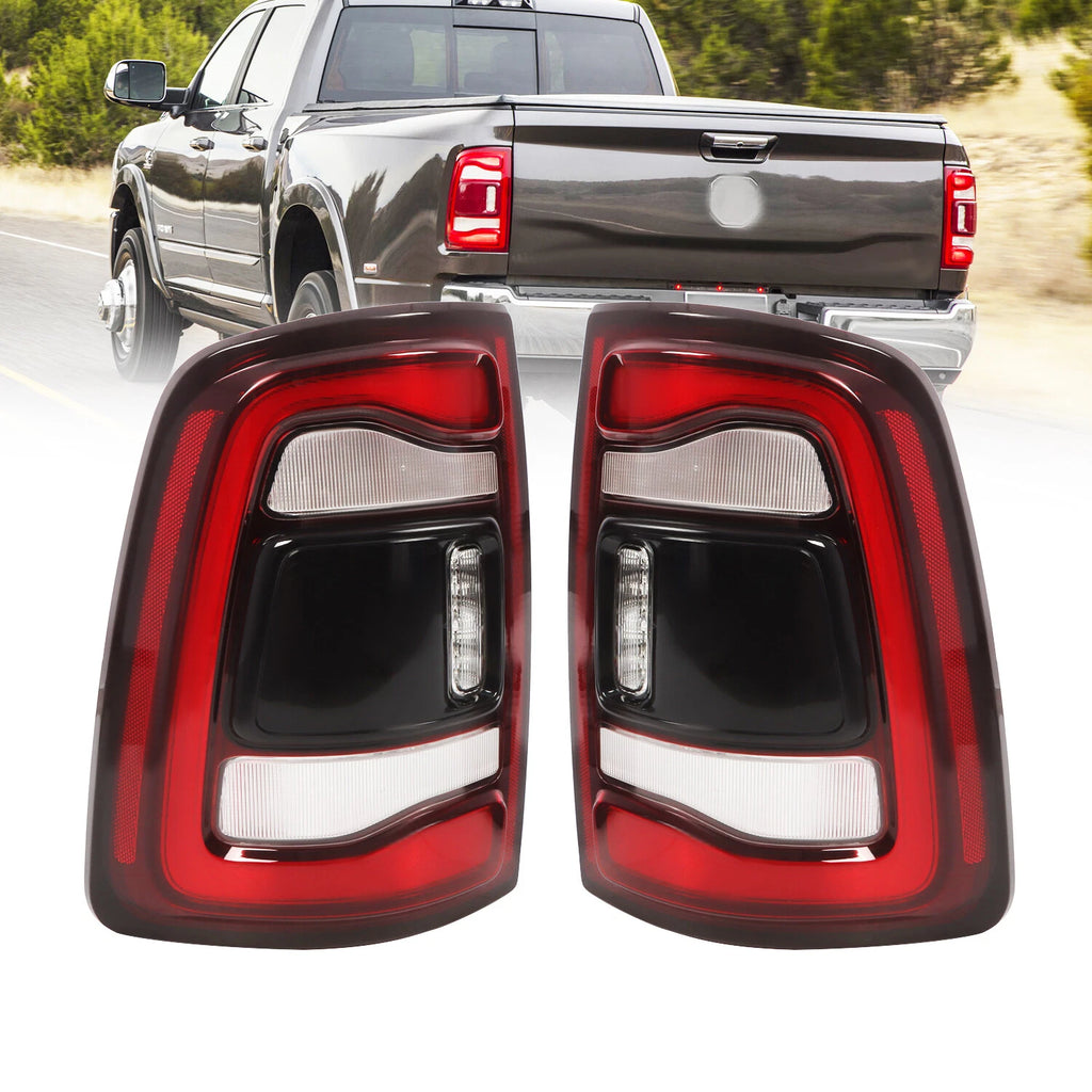 LED Tail Lights Pair for Dodge Ram 2500 3500 (2019–2024) - Black Bezel