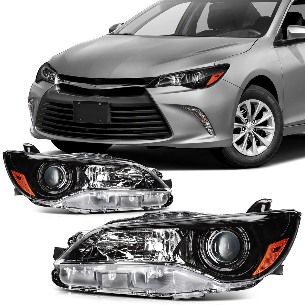 Set of 2 Headlight Assemblies for Toyota Camry (2015–2017) Black Projector
