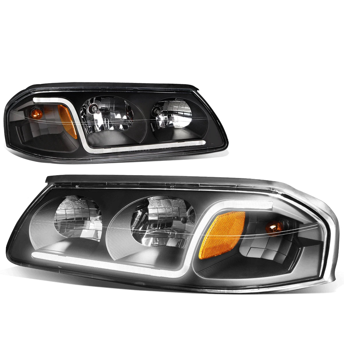 LED DRL Headlight/Lamp for Chevy Impala (2000–2005) Black Housing Amber Corner