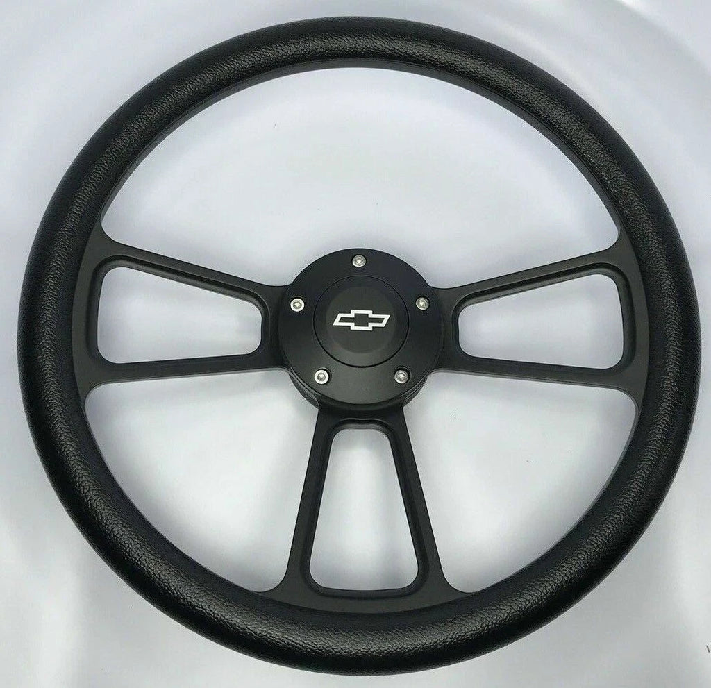 14 Inch Black Billet Slotted Steering Wheel with Bowtie Horn for Chevy (1969–1972)