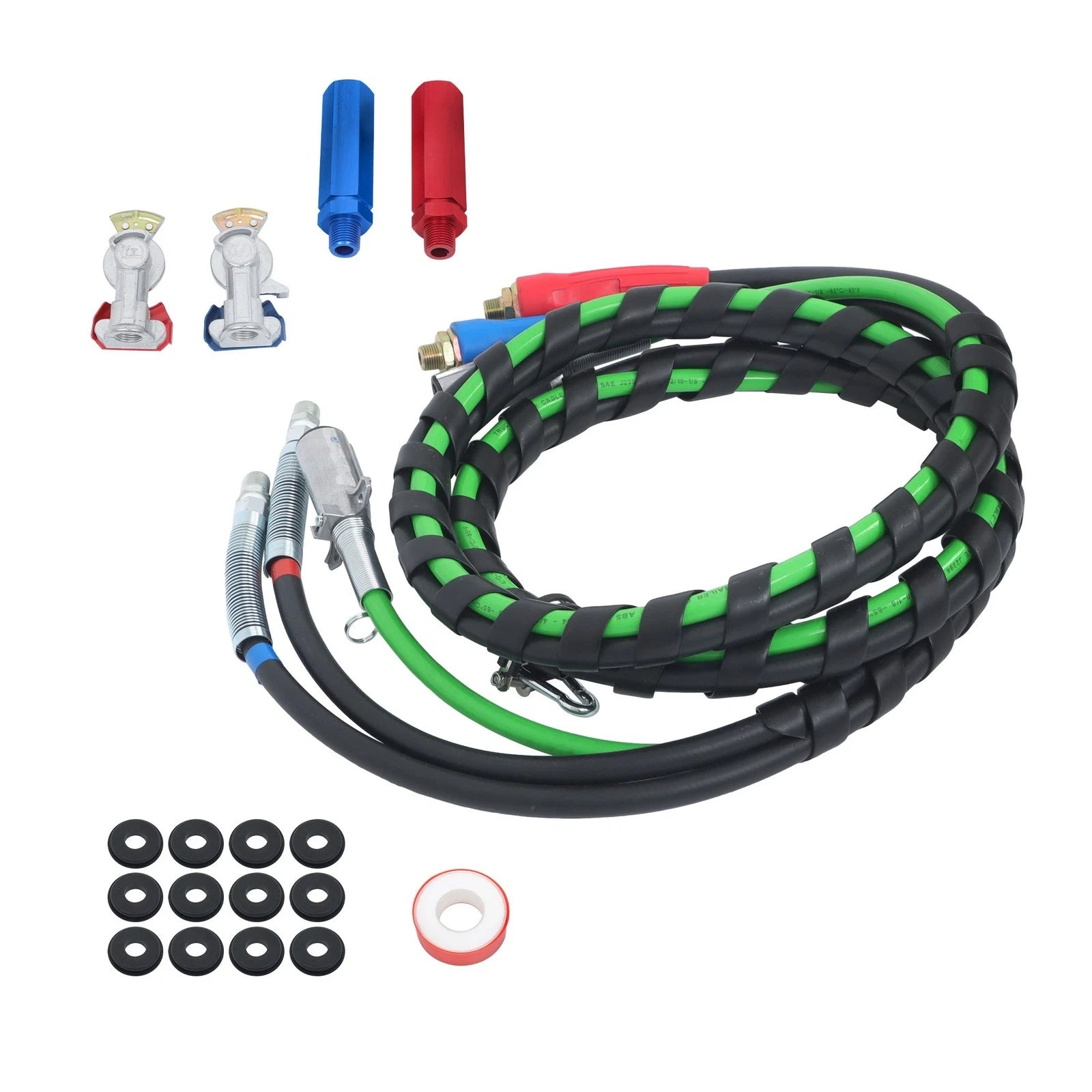 Set of 3 Air Line Hose Assemblies for Semi Truck Tractor Trailer (12 FT)