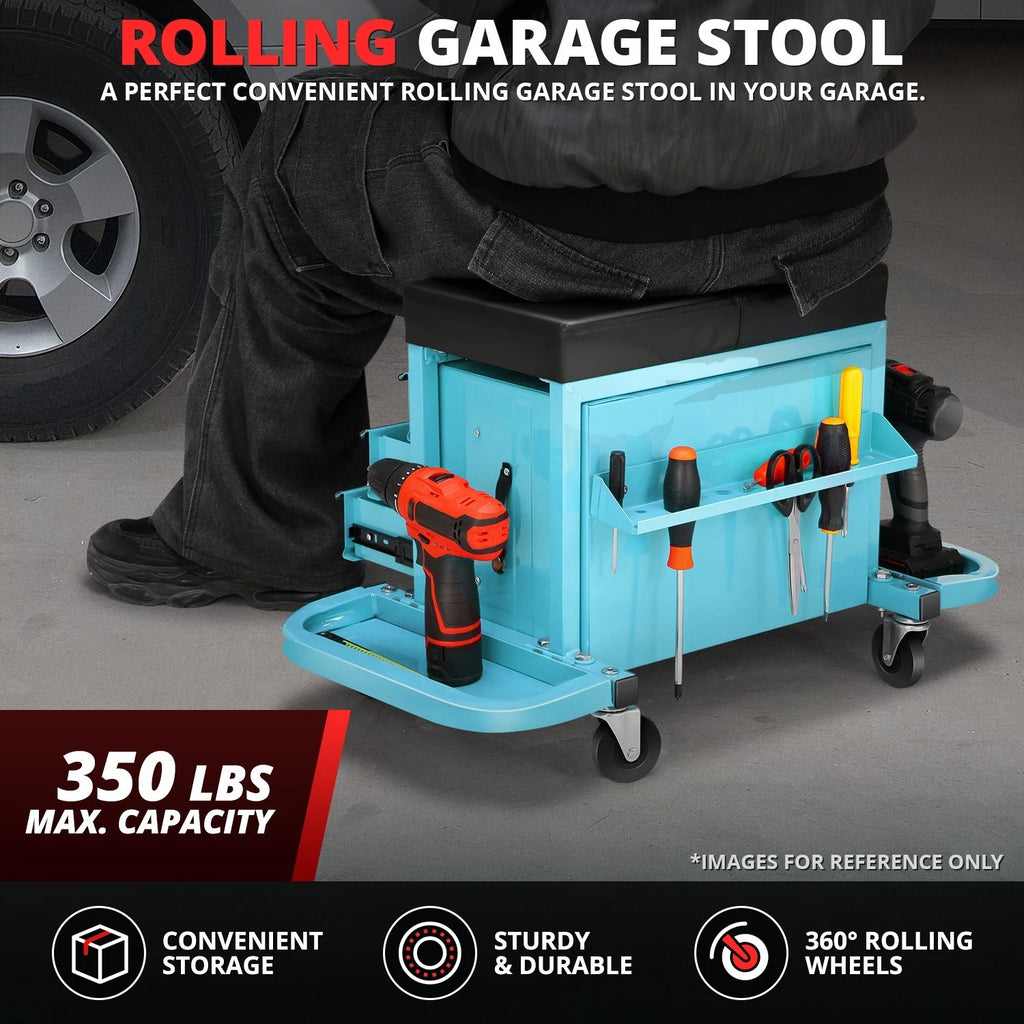 Adjustable 2-in-1 Rolling Mechanics Tool Seat for Universal Use (350lbs Capacity)