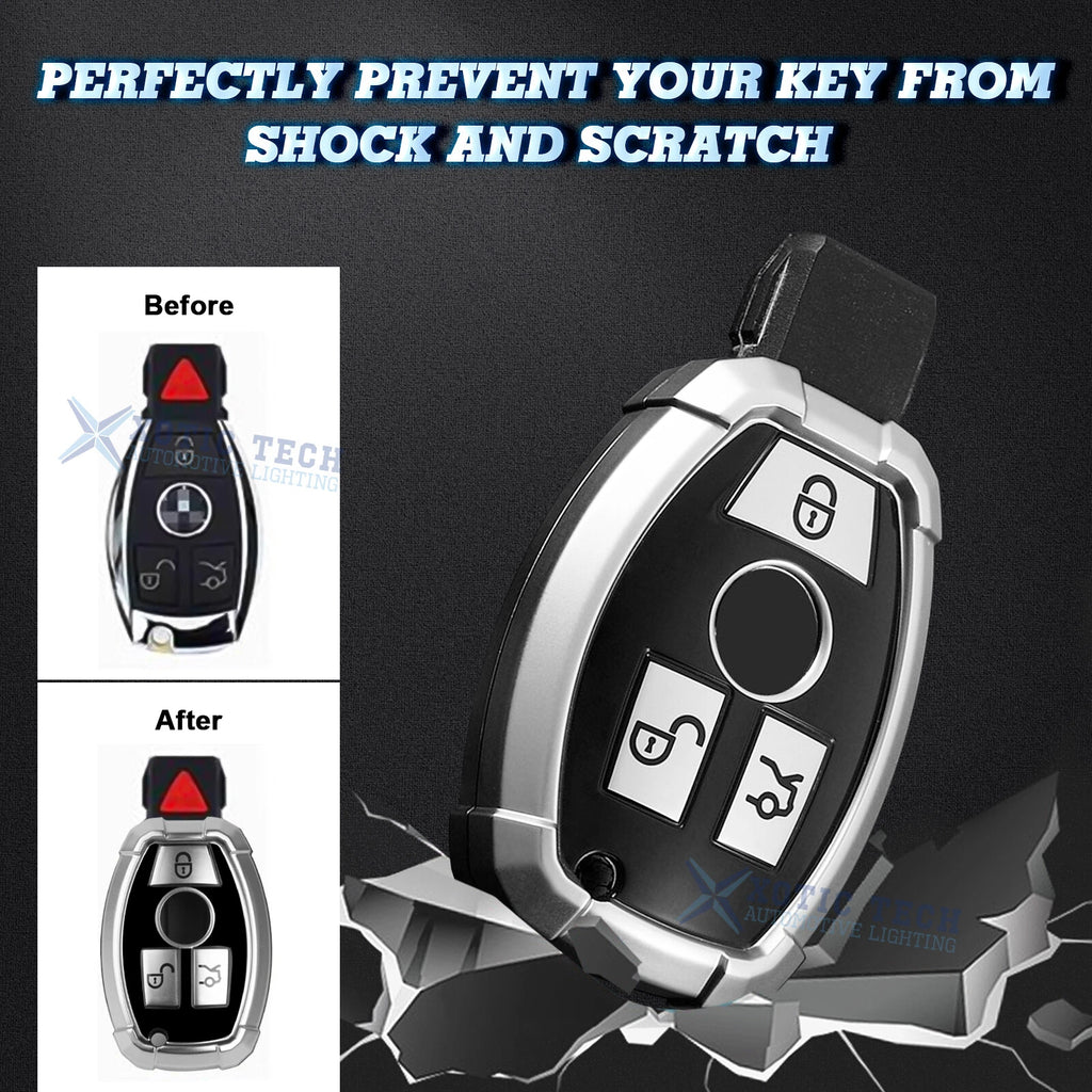 Full Seal Armor TPU Silver Remote Key Fob Shell for Mercedes-Benz (2012-2015)