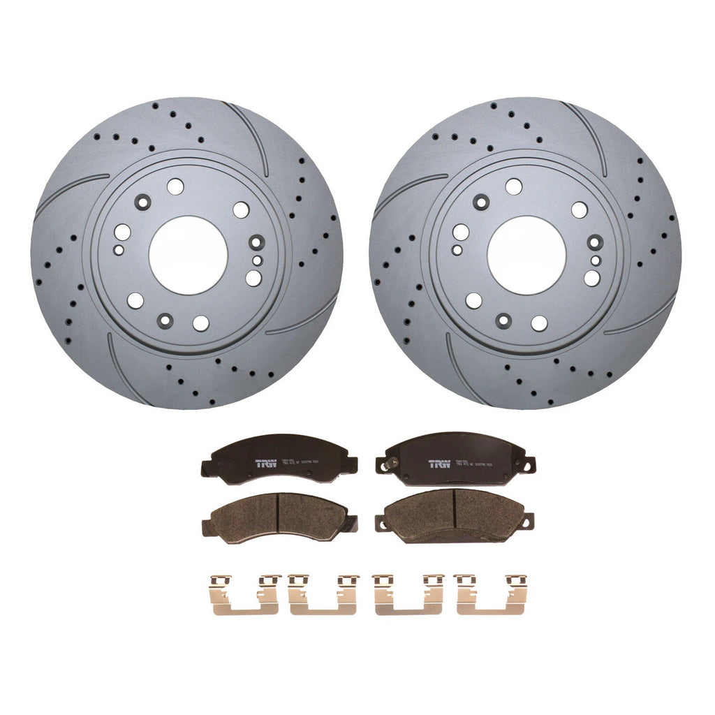 Front Brake Kit 330mm Drilled Rotors & TRW Metallic Pads for Chevy Cadillac GMC