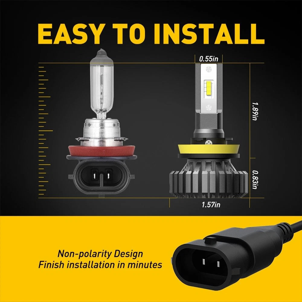 2X AUXITO H11 H8 H9 LED Headlight Bulbs for Low Beam (6500K)