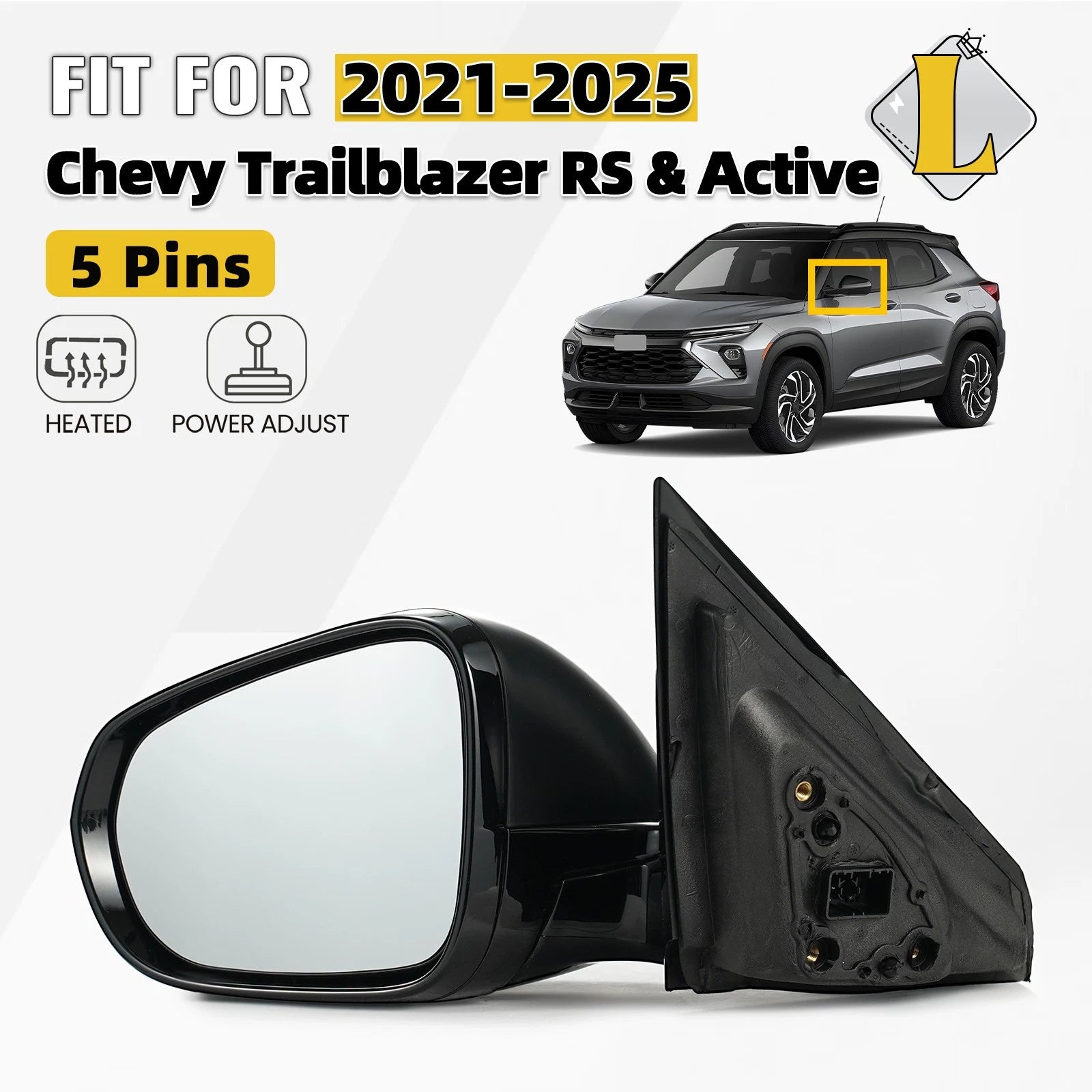 Left Side Mirror for Chevy Trailblazer RS/Active (2021–2025) Heated Power Adjust 5 Pin