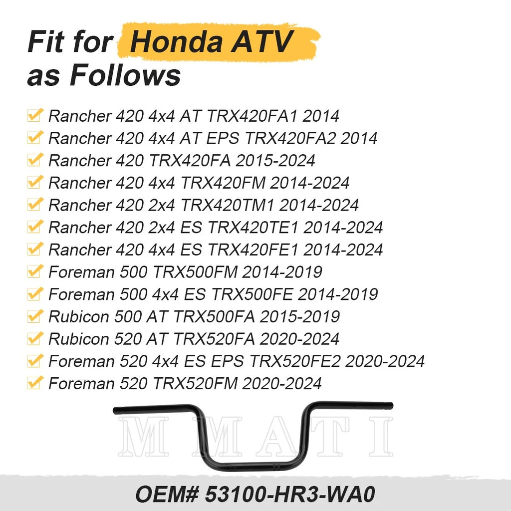Handlebar 53100-HR3-WA0 for Honda TRX420 TRX500 TRX520 (2014–2024)