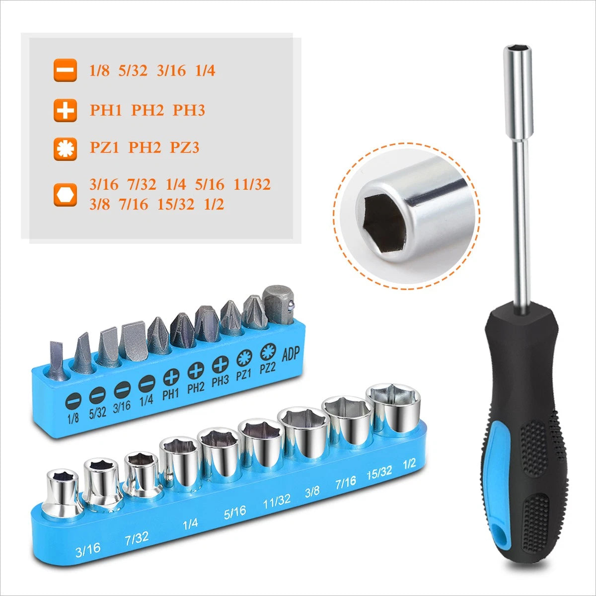 46-Piece Household Toolbox Set with Screwdrivers, Hammers, Pliers, Hex Keys