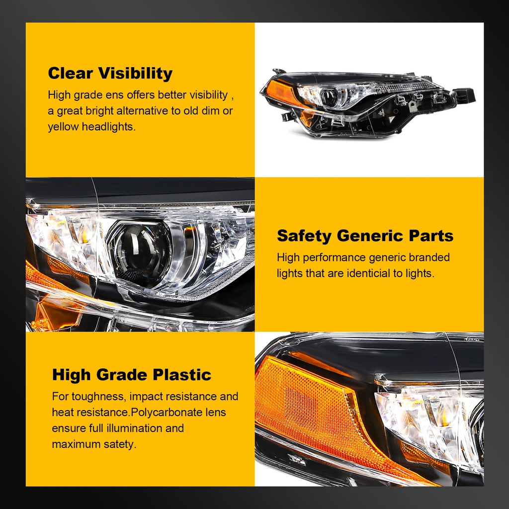 2X Projector Headlights with Bulbs for Toyota Corolla (2017–2019)