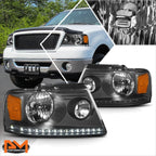 LED DRL Strip Headlight for Ford F150 (2004–2008) Black Housing Amber Corner