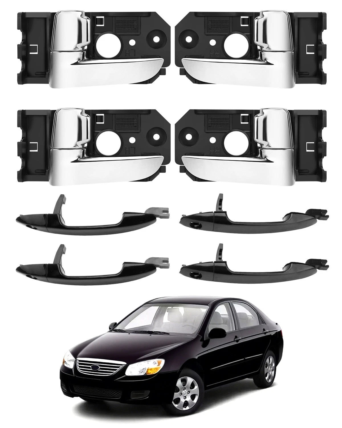 Set of 2 Interior Exterior Door Handles for Kia Spectra/Spectra5 (2004–2009)