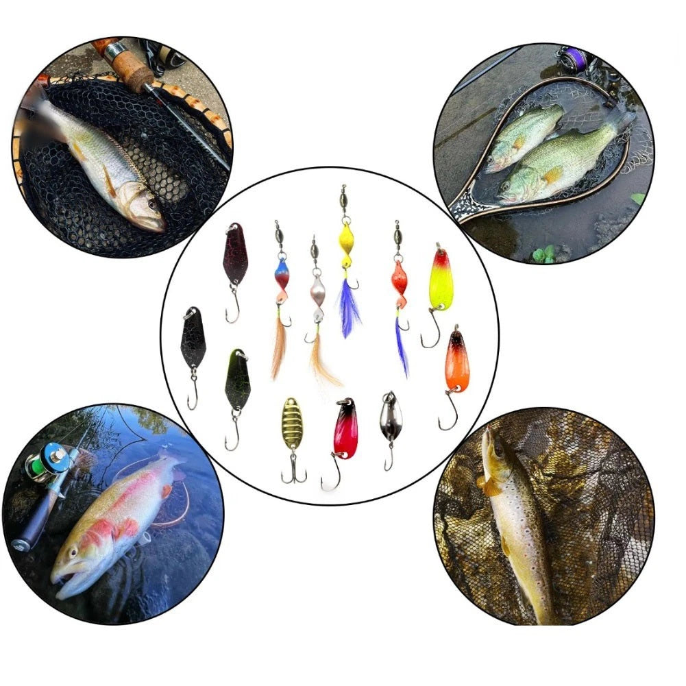 12pc Hard Metal Wobbling Action Trout Spoon Fishing Lures for Anglers