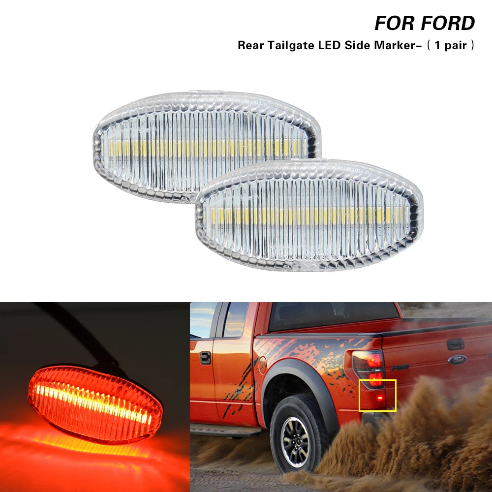 Clear Red LED Rear Bumper Side Marker Lights for Ford F150 Raptor (2010–2014)