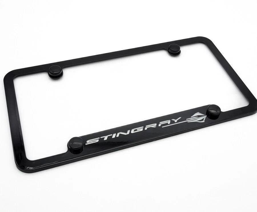 License Plate Frame Rear Black with Silver Chevy C8 Corvette Logo for Chevrolet Corvette (2020–2022)