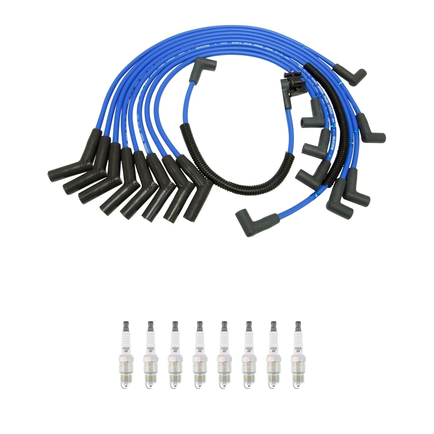 NGK Wire Set & 8 V-Power Spark Plugs for Ford Bronco F-150 F-250 (1980–1996)
