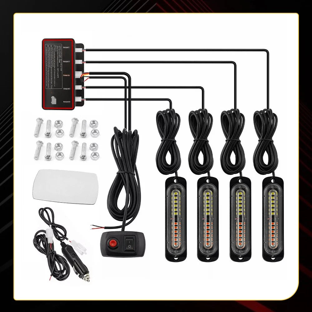 Set of 4 LED Strobe Light Bars for Car Truck Flashing Warning Beacon
