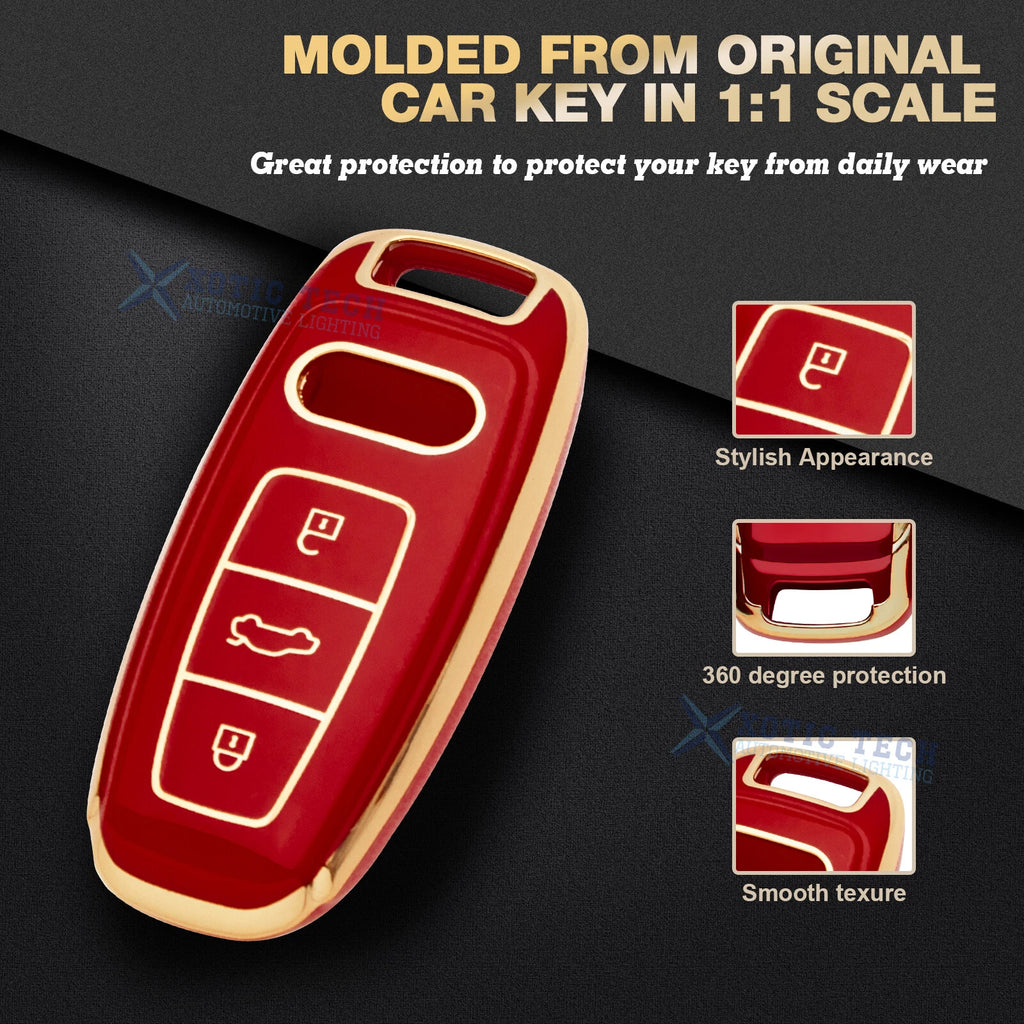 Red Full Cover Keyless Key Fob Case with Keychain for Audi (2014-2018)
