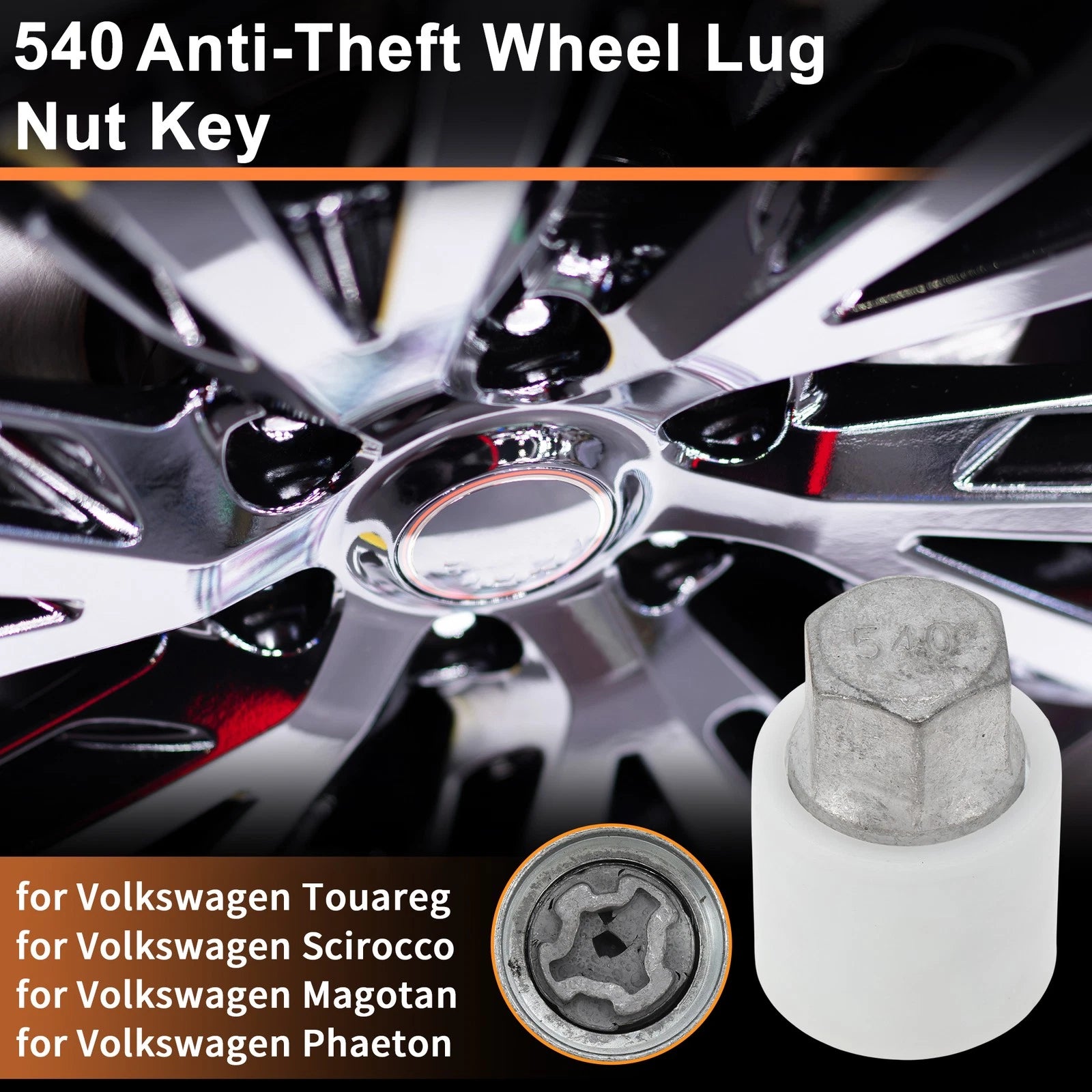 Wheel Lock Lug Nut for Volkswagen Touareg (2004–2017) 540 Locking Key Socket
