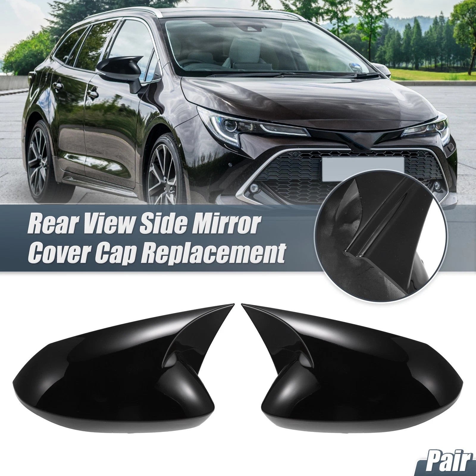 1 Pair Rearview Mirror Cover Overlay Gloss Black for Toyota Corolla (2020–2023)