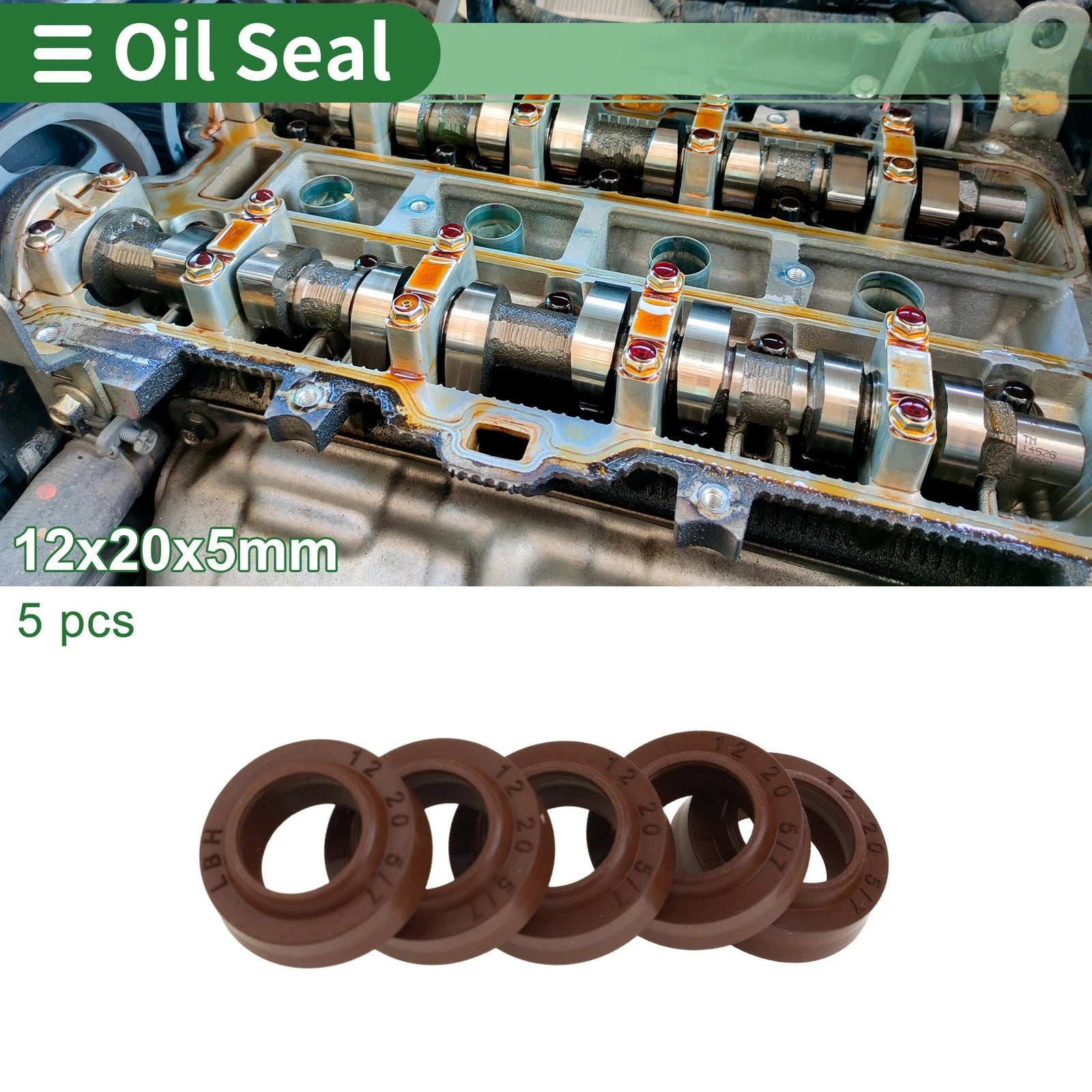 Set of 5 Oil Seal Rotary Shaft Seal FKM Rubber 12x20x5mm
