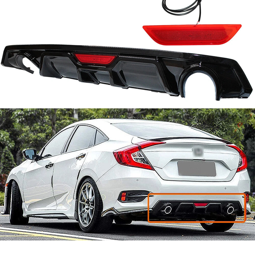 Rear Bumper Diffuser with LED 3rd Brake Light for Honda Civic 4Dr Sedan (2016–2021)